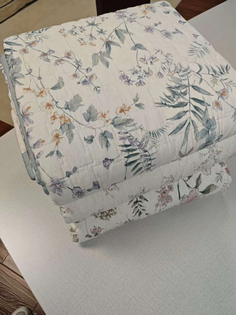 【指甲花棉麻床盖2-2.3】棉麻贴身可水洗特级棉花填充四季款床盖