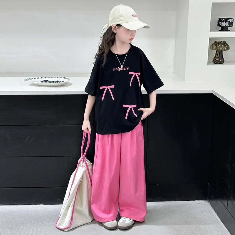 女童套装夏季儿童新款时髦短袖T恤休闲裤裤女大童夏装女孩两件套