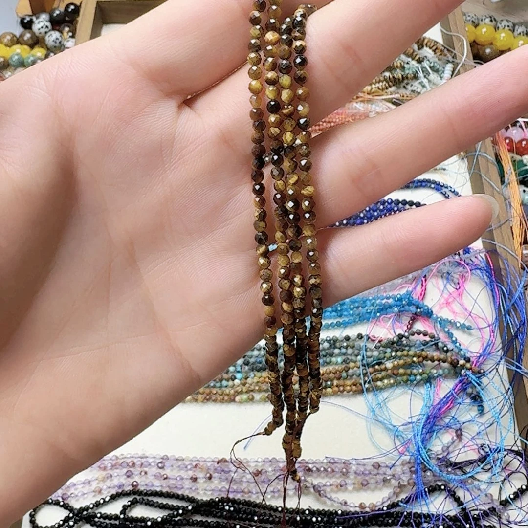 未镶嵌玛瑙/玉髓珠宝半成品卡3黄虎切面珠一条