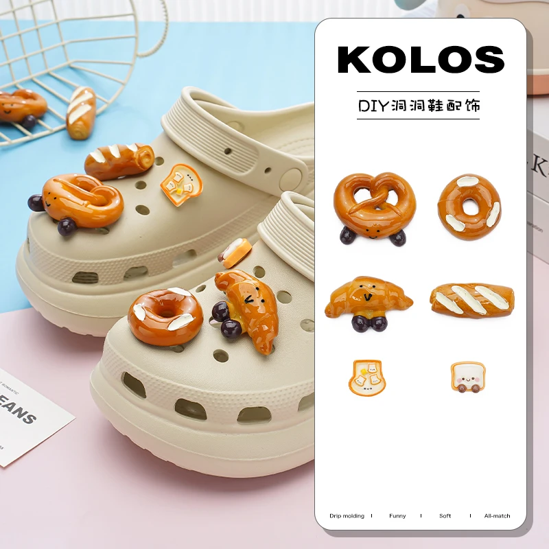 洞洞鞋配饰立体碱水结面包鞋花树脂装饰扣diy配件适配crocs鞋扣