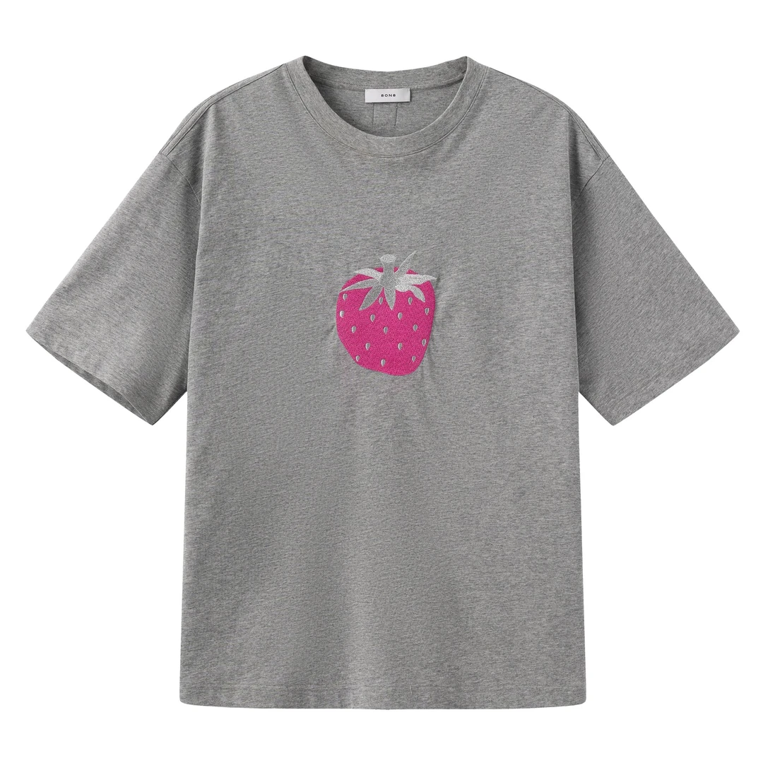 8ON8小众设计师品牌25春夏新品枚红大草莓刺绣T恤SOLSOL买手店