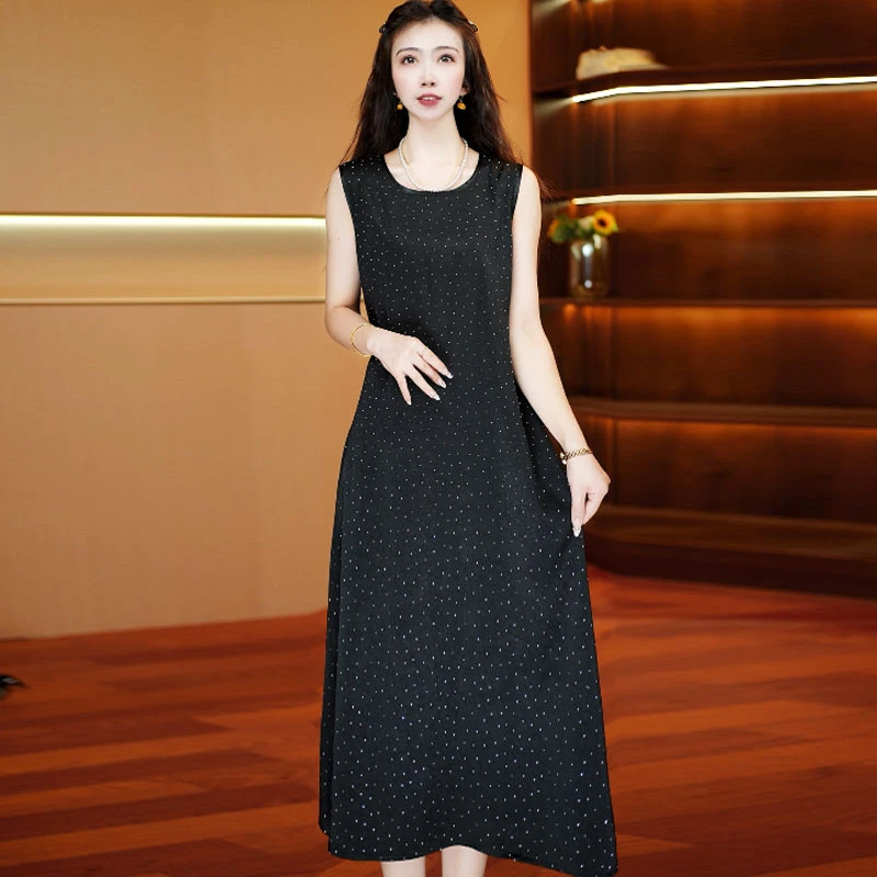 满钻背心裙 气质中长款时连衣裙百搭遮肉裙子