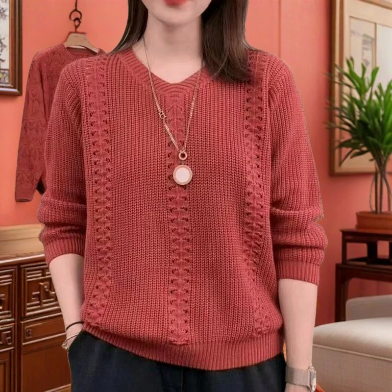 2025时尚休闲新款镂空洋气毛衣针织衫针织打底宽松上衣长袖