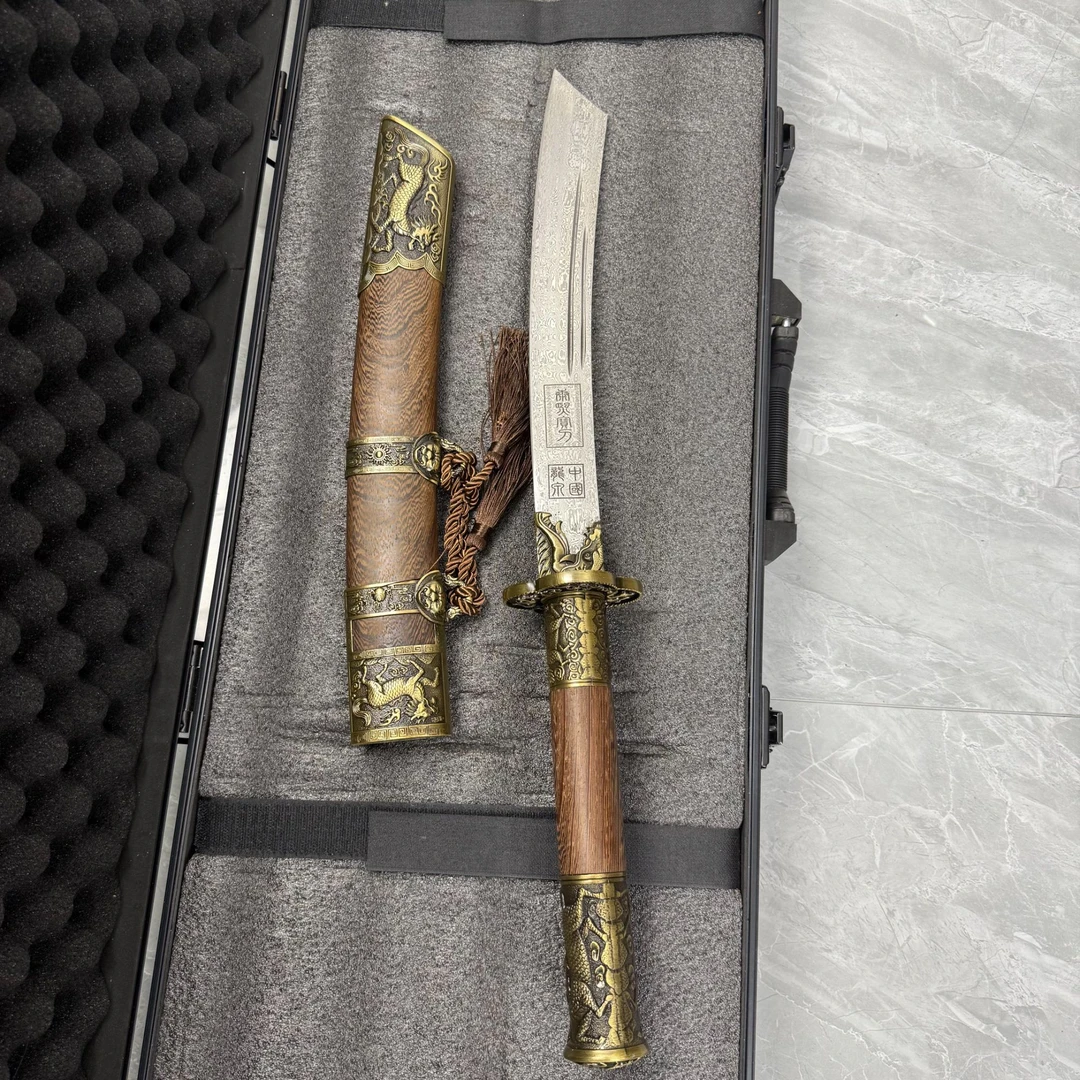 【龙泉振天刀剑】短款康熙宝刀 百炼折叠花纹钢花梨木鞘宝刀未开刃