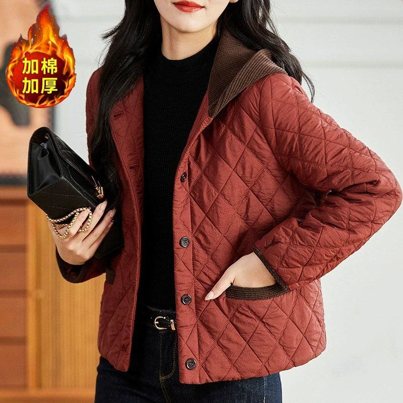 夹轻薄服女外套2025冬季保暖衣时尚拼接洋气减龄妈妈小袄