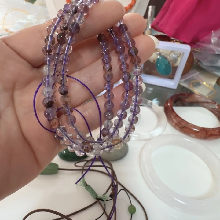 未镶嵌紫晶手链5.5左右紫幽灵天然结构三圈