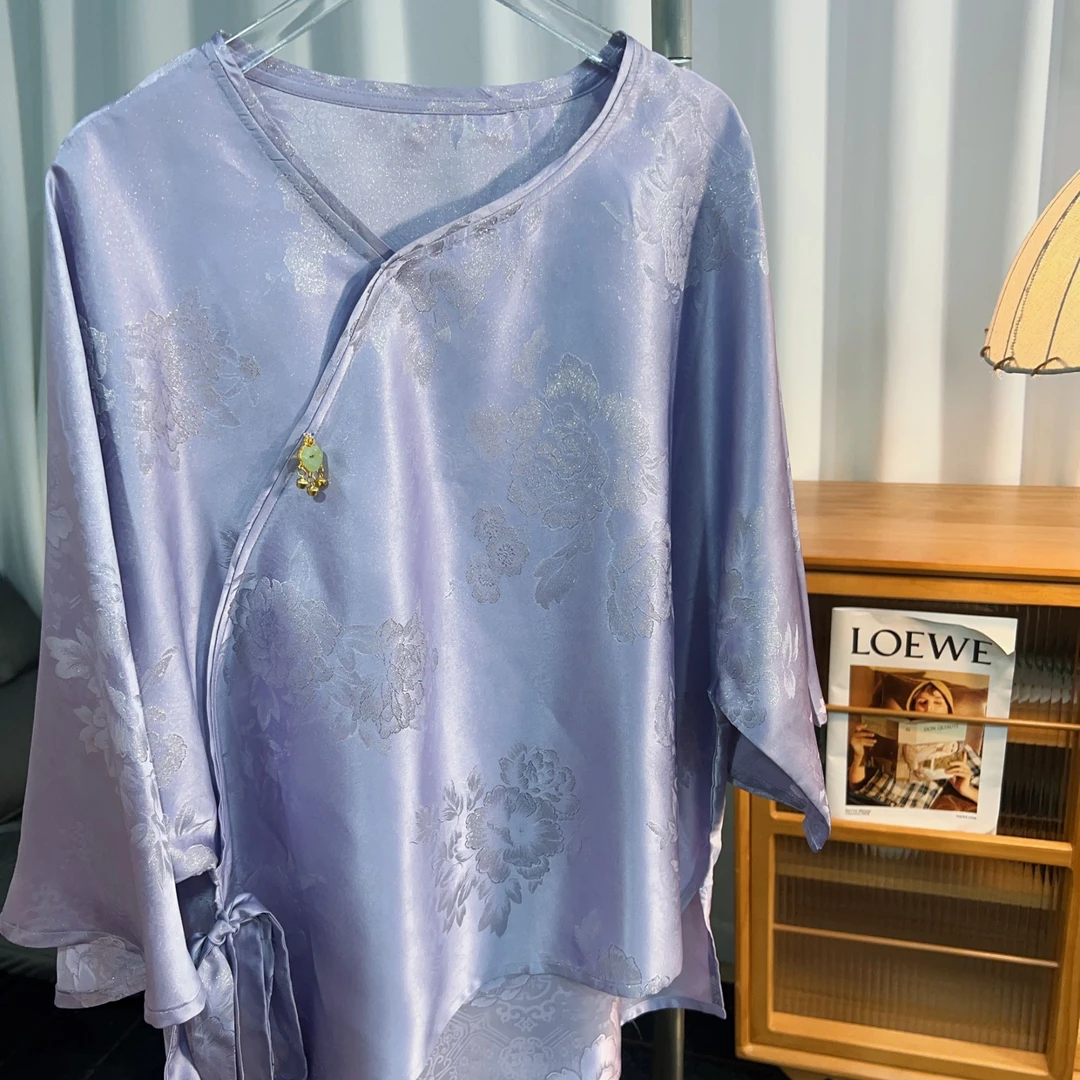 鎏金紫色蚕丝衬衫女 胸围122