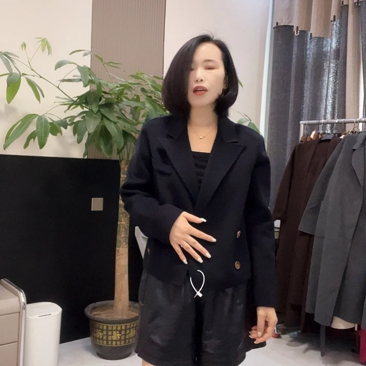 双面呢大衣M码短款藏蓝色