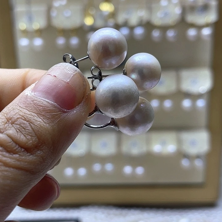 银S925镶嵌淡水珍珠耳饰