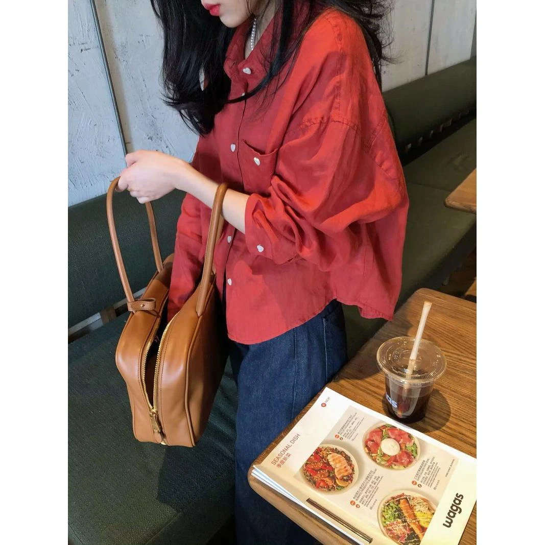 爱心纽扣衬衫女长袖夏季新款轻薄上衣设计感小众外套微透防晒衬衫