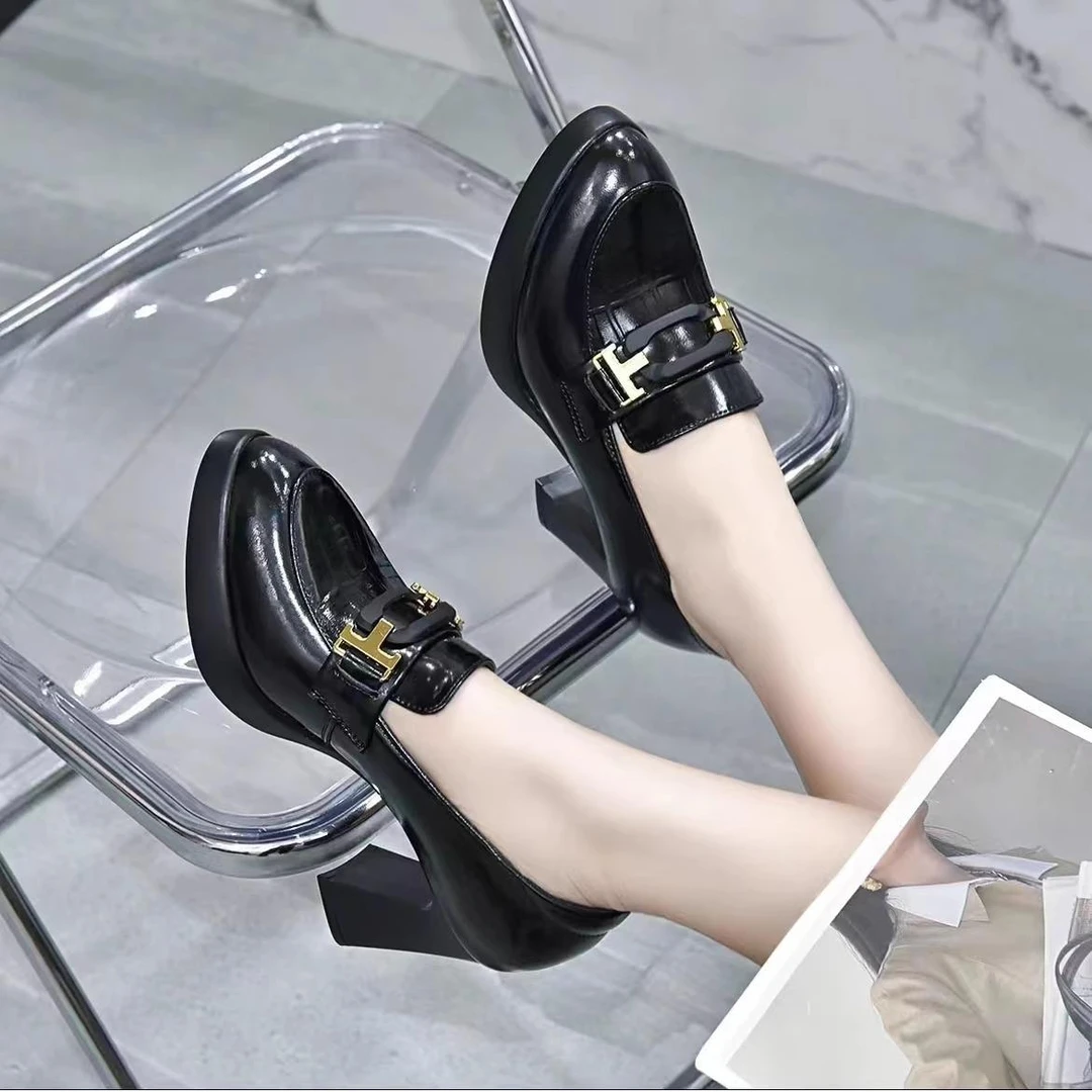 防水台高跟鞋女粗跟春秋尖头小皮鞋2025年新款厚底软底真皮单鞋