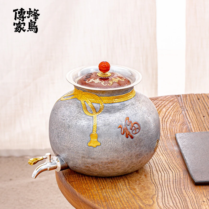 蜂鸟工坊 傳家 铜盖福袋形刻福字水缸茶缸 6L  SWA18163