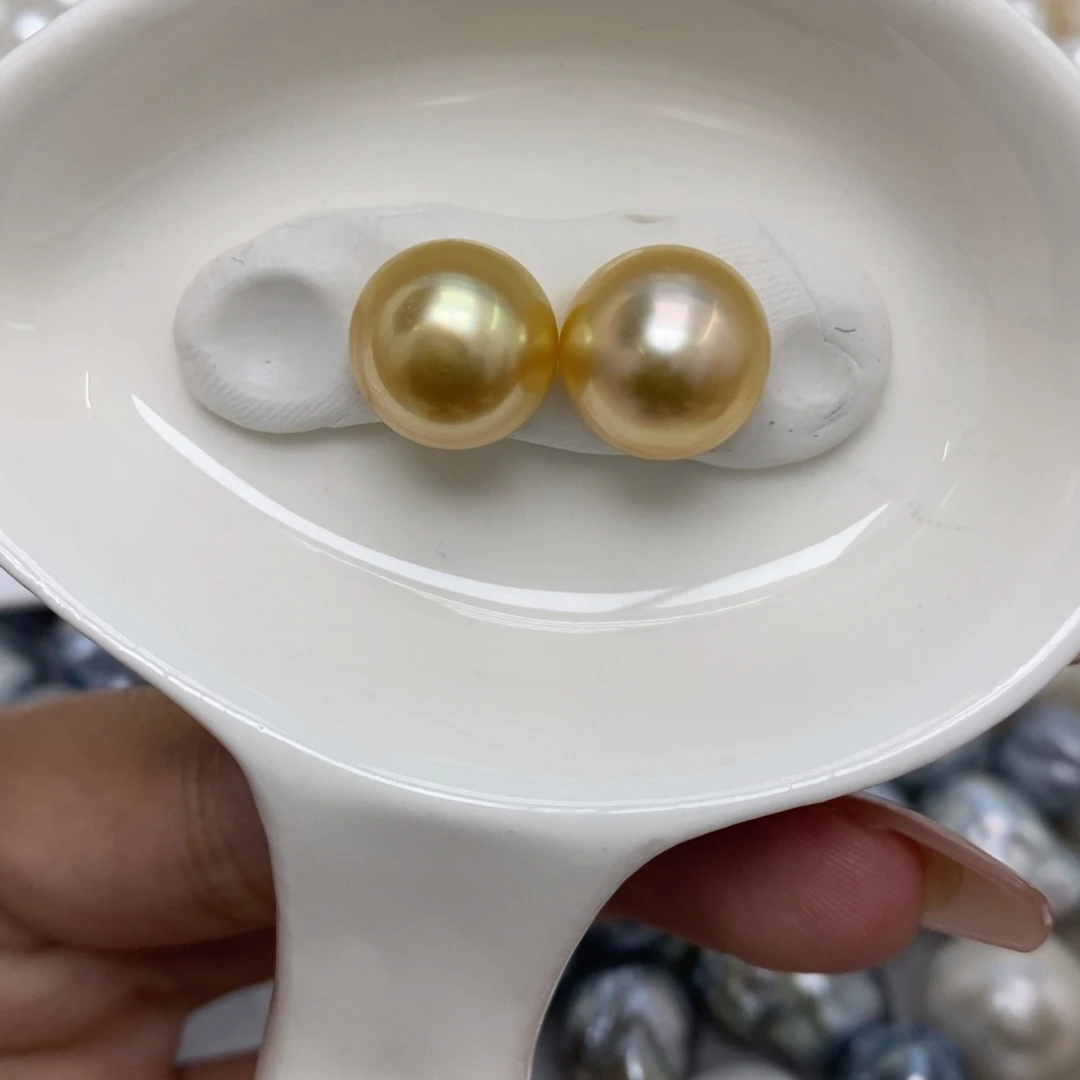 裸珠海水珍珠金珠对珠11+