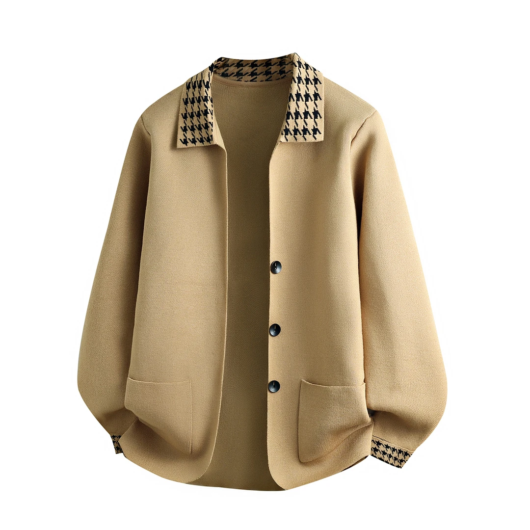 Cebrodz千鸟格开衫针织衫男潮牌毛衣外套修身休闲商务毛衫上衣潮