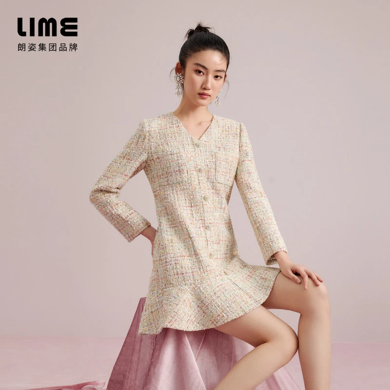 LIME/莱茵【都市主场】秋优雅甜美鱼尾连衣裙甜玉米色LDGC8ACOP802