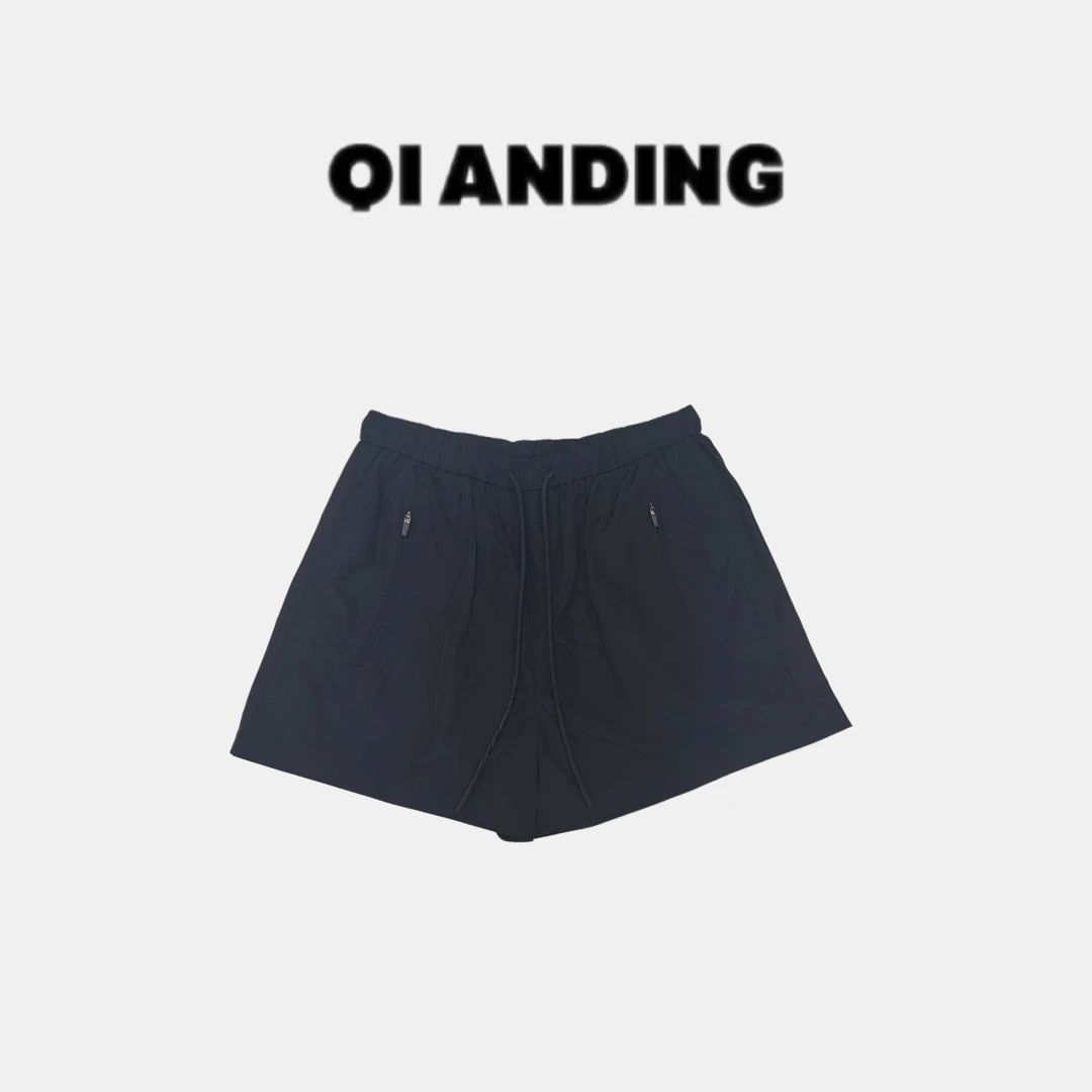 【QIANDING】 2025新款复古松紧腰抽绳休闲短裤25739