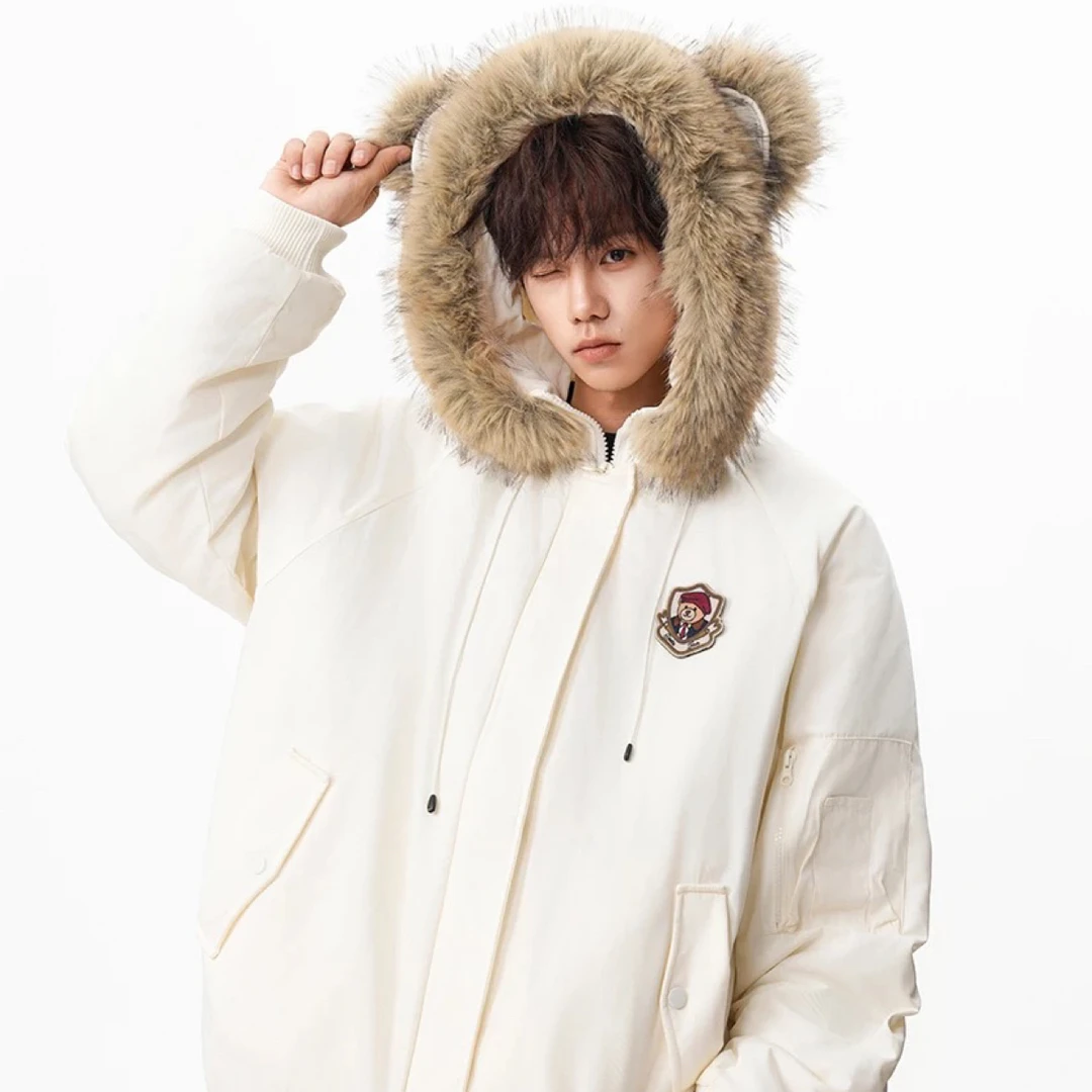 元元子专属小熊耳朵可拆卸毛领学院风冬季加厚保暖棉衣外套女