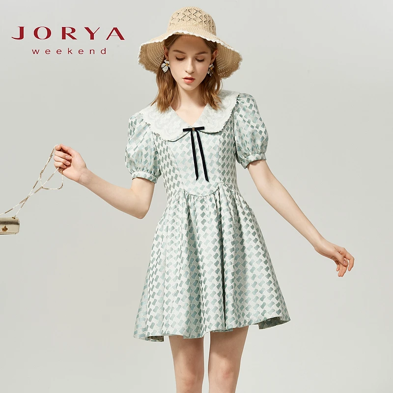 【Nanaco专属】卓雅周末蕾丝钩花娃娃领泡泡袖收腰连衣裙EJWCAQ72