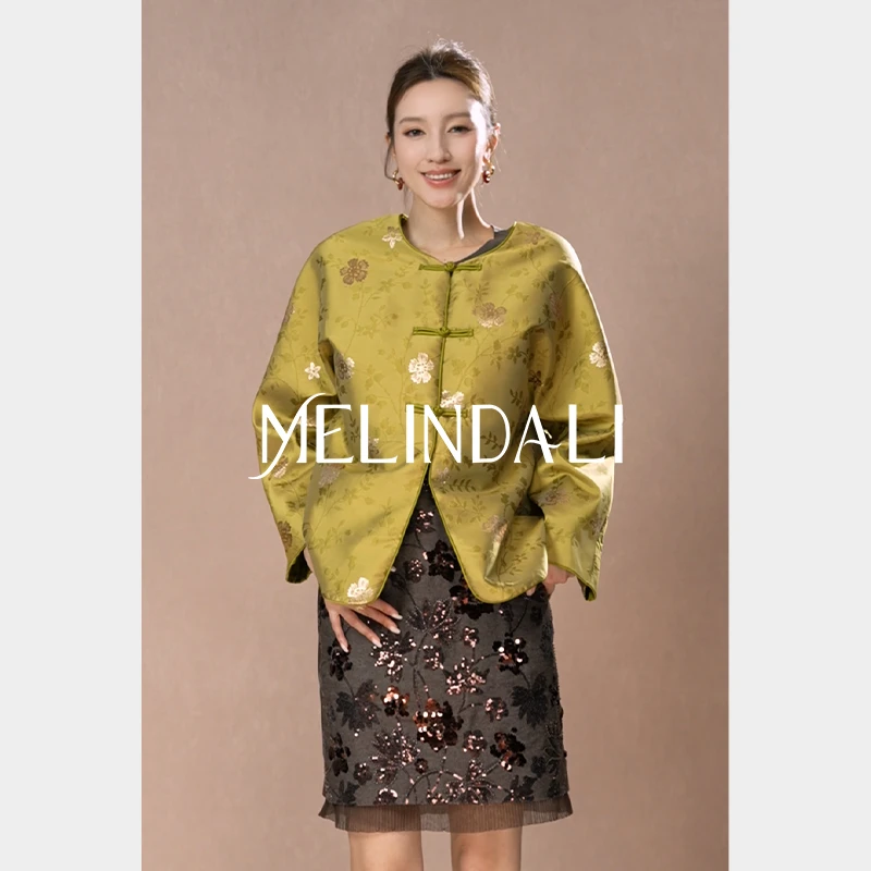 Melinda Li【芒种】国风新中式醋酸提花花卉刺绣圆领盘扣改良外套
