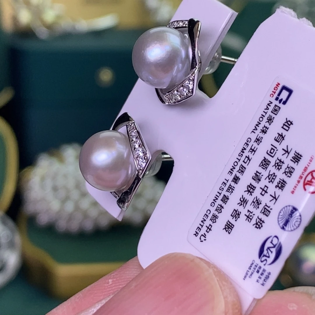 银S925镶嵌海水珍珠耳饰