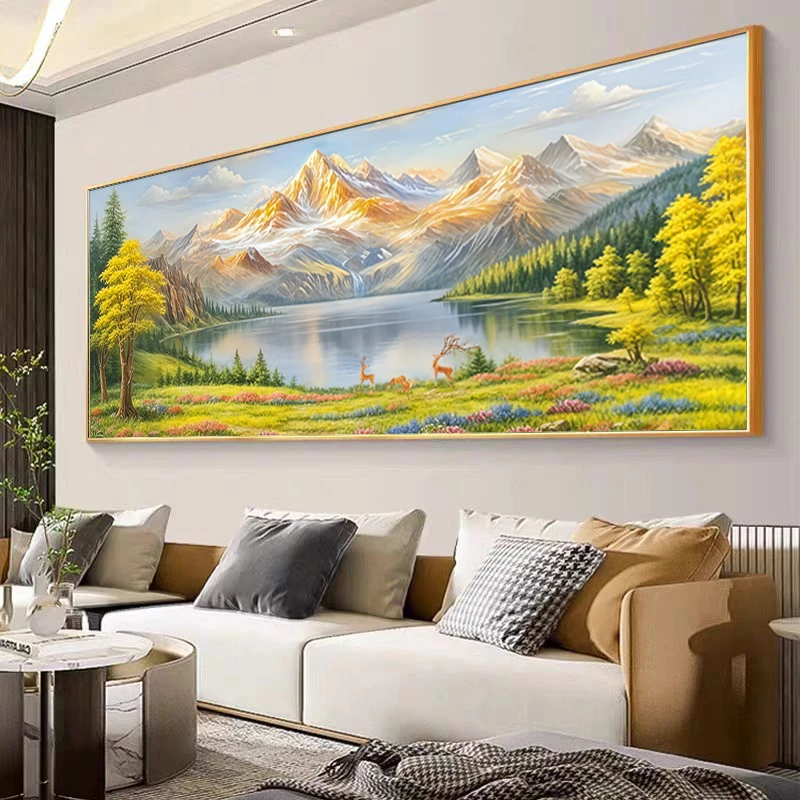 金山聚宝盆客厅装饰画发财金山壁画挂画现代轻奢聚财山水画