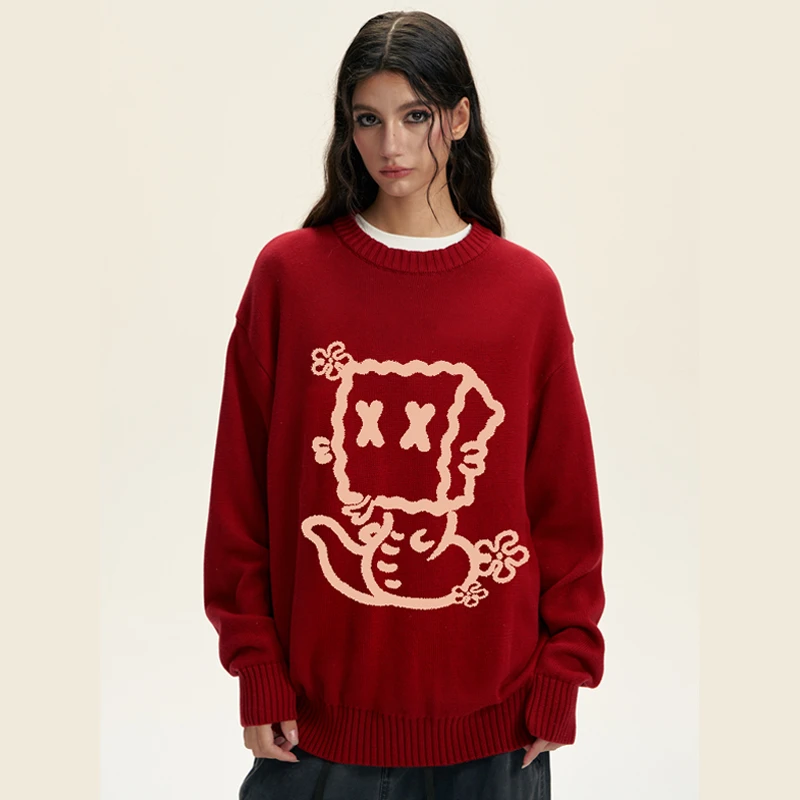 【蛇年特别款】小恶魔提花冬季百搭潮休闲毛衣男女新春红色情侣装
