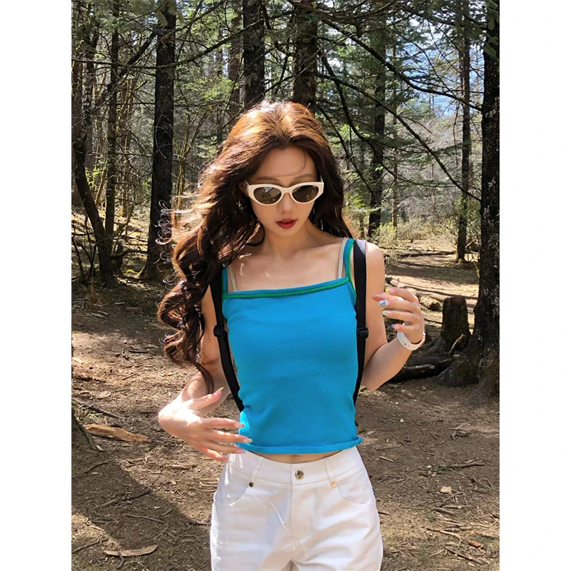 2025夏季新款气质度假风修身吊带背心上衣高腰直筒百搭休闲长裤女
