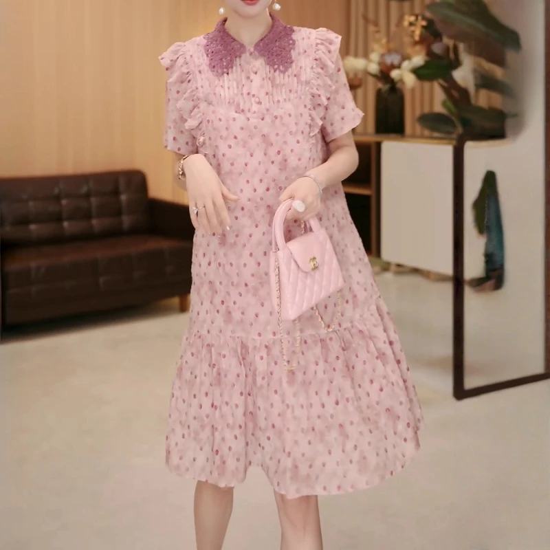 气质减龄短袖连衣裙2025夏季爆款时尚洋气休闲显瘦收腰中长款裙子