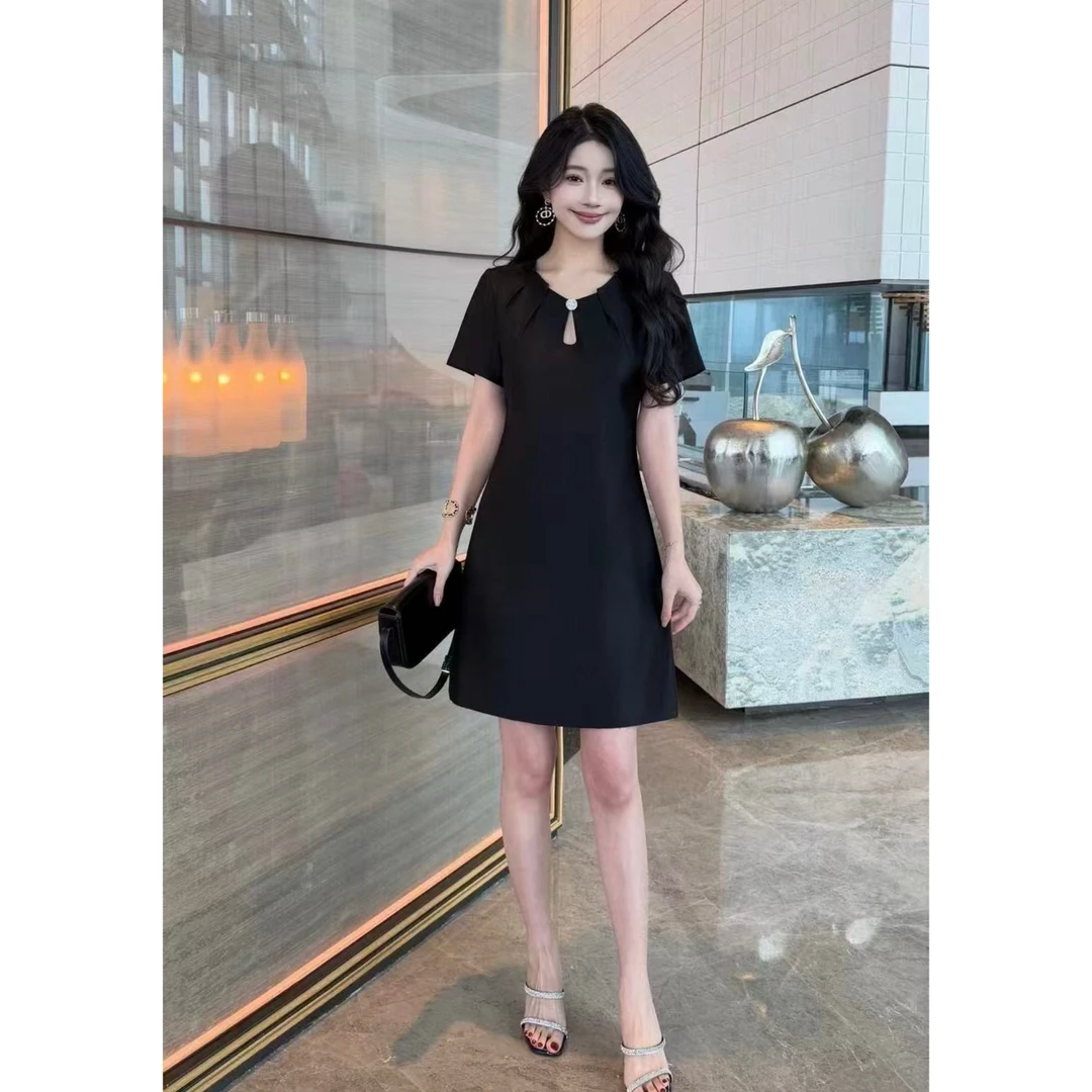 夏季水滴领立体剪裁优雅名媛H型短款连衣裙SH177