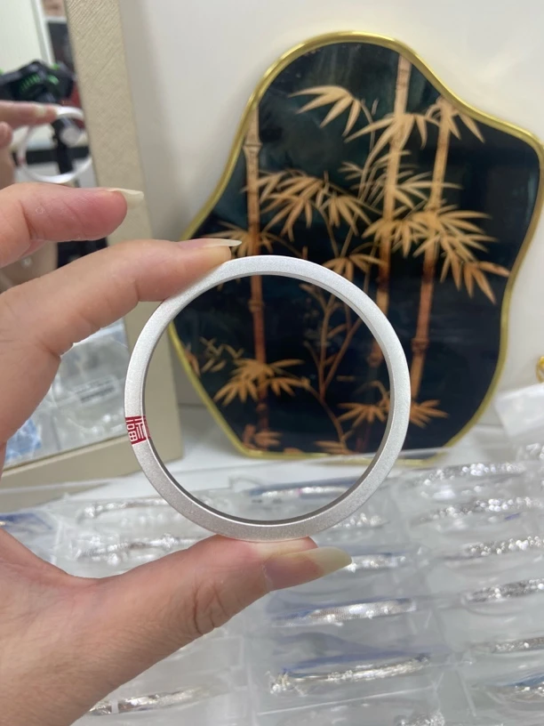 足银手镯 足银999.9古法四方来福方镯简约百搭实心闭口银手镯镯子