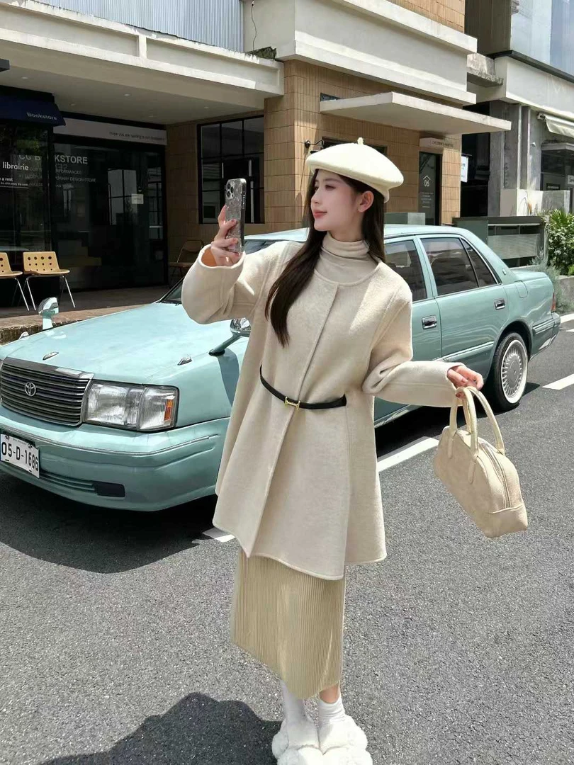 专属119可拆卸斗篷双面羊毛大衣女中长款修身毛呢外套秋冬高级感