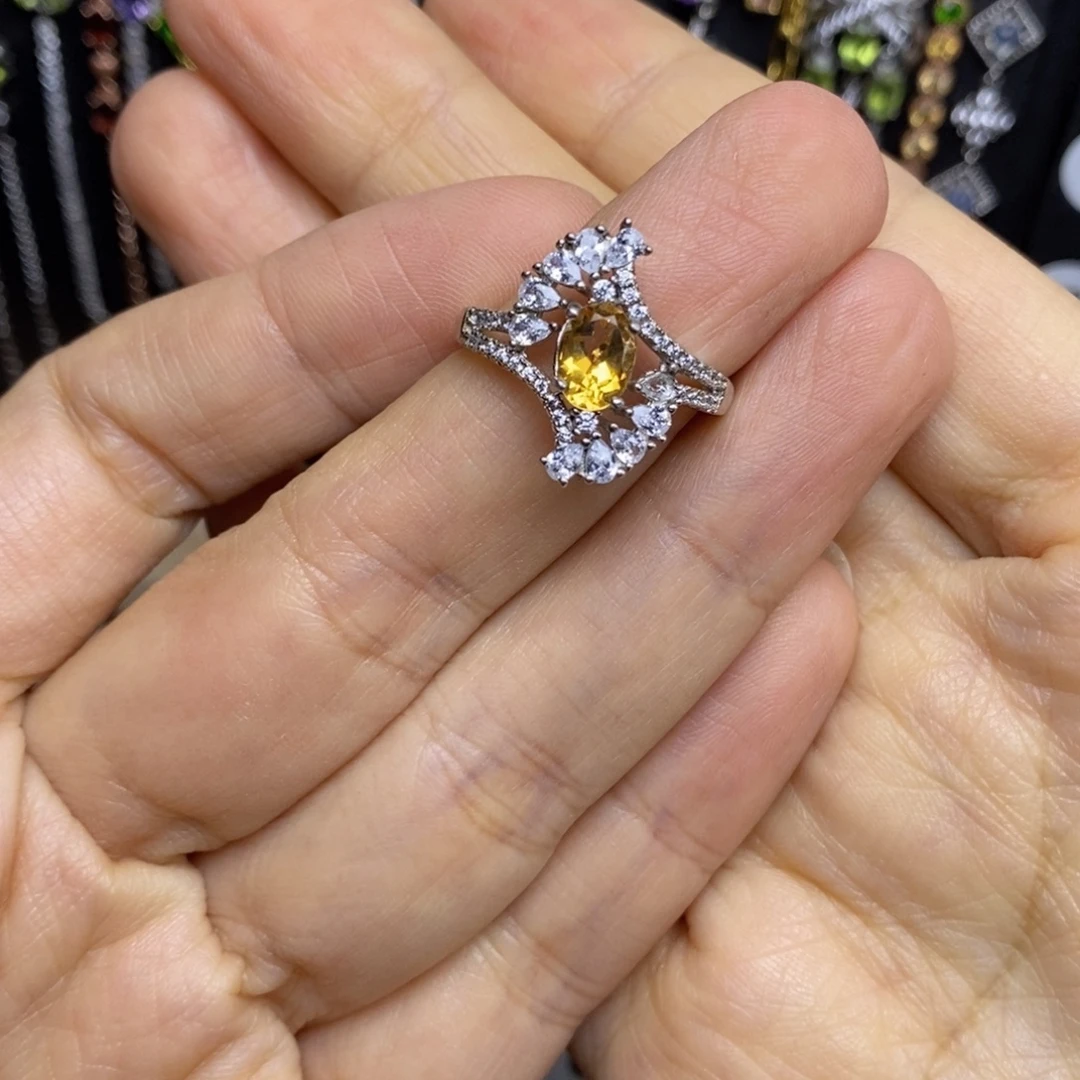 戒指黄晶银S925镶嵌