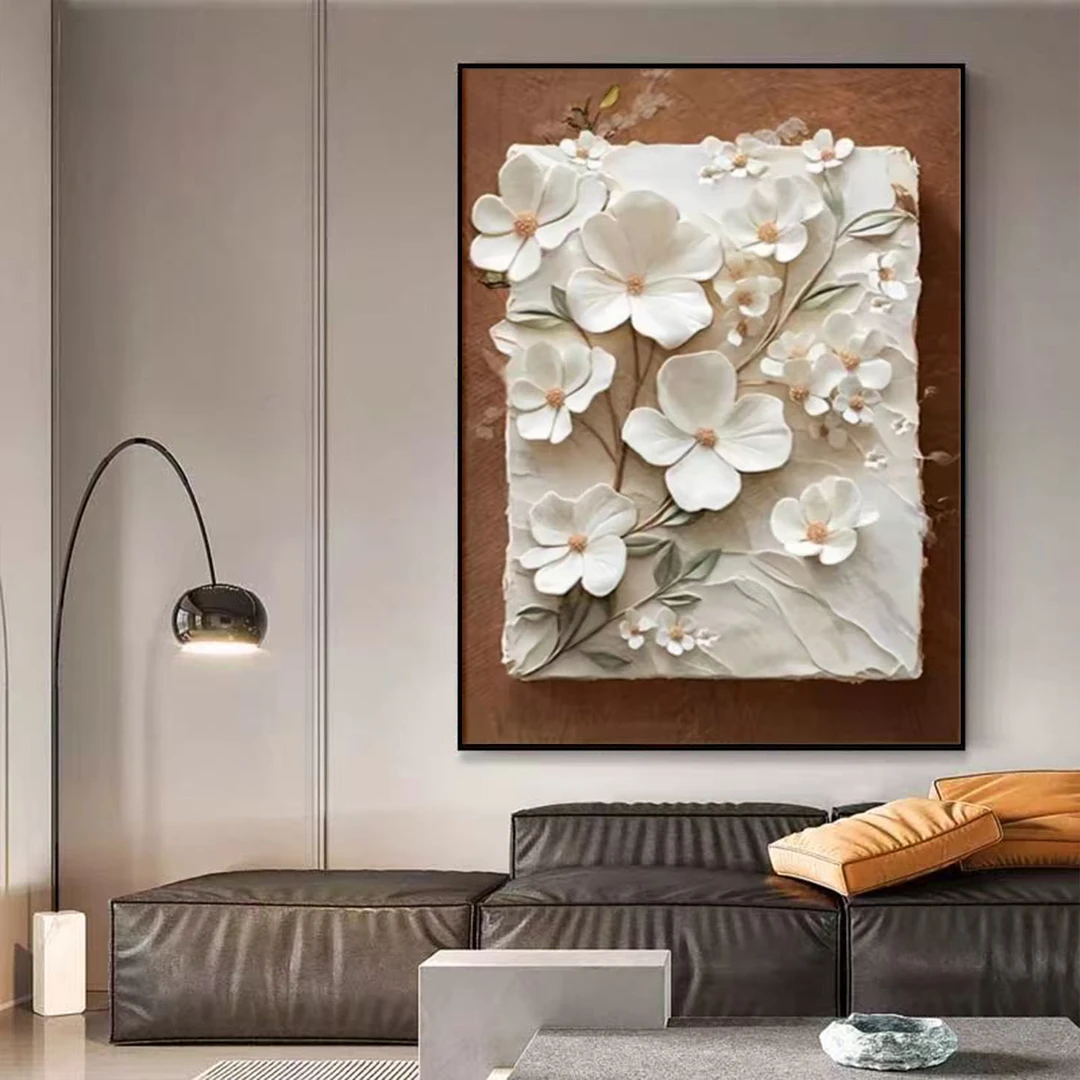 奶油风花卉花苞绽放客厅沙发背景墙装饰画简约高级感轻奢玄关挂画