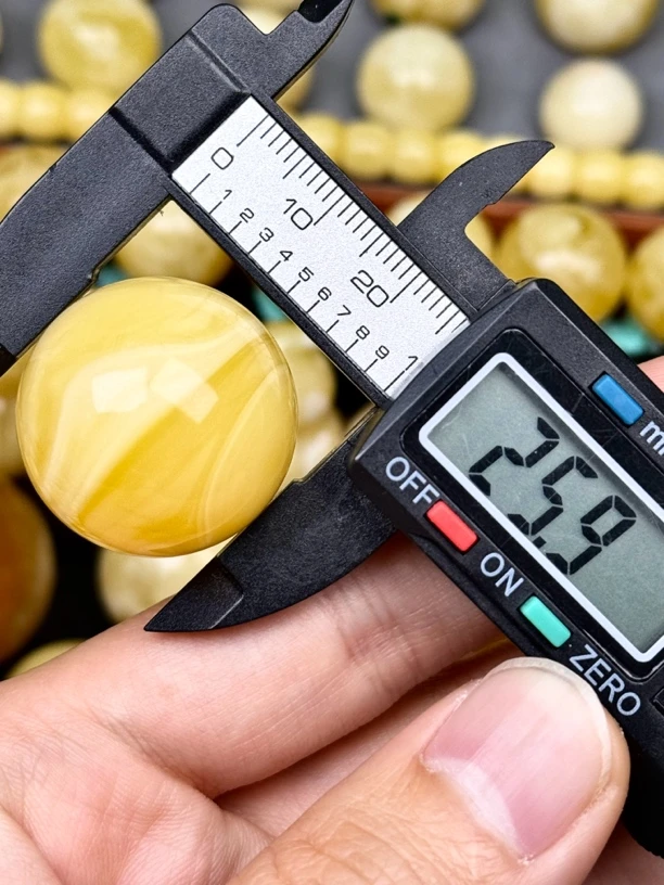 25.9mm俄料国矿一级料浓瓷白妖孽虎皮纹千层雪橘底金溶洞蜜蜡圆珠