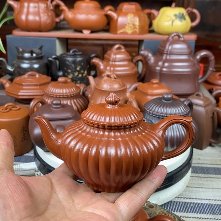 紫砂茶壶筋纹笑樱200cc原矿赵庄朱泥
