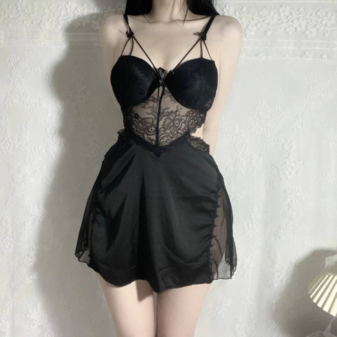 性感吊带睡裙新款套装睡衣带胸垫透视带胸垫睡衣女款爆款新款战袍