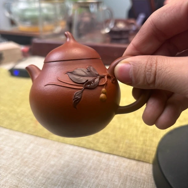 宜兴紫砂壶朱泥泥茄瓜壶手工茶具泡茶器具