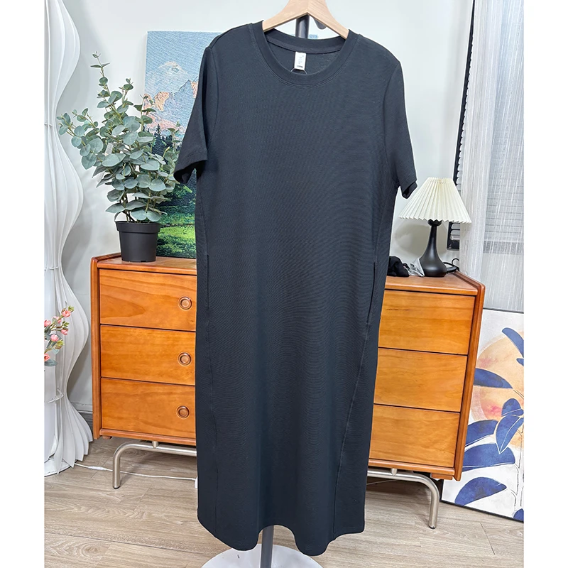 【气质女神】垂感混纺棉通勤显瘦莫代尔休闲大码女连衣裙短袖小黑裙
