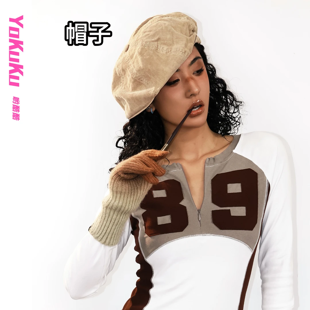 哟酷酷（帽冲富豪）复古ins潮牌炒盐洗水大头围灯芯绒百搭报童帽