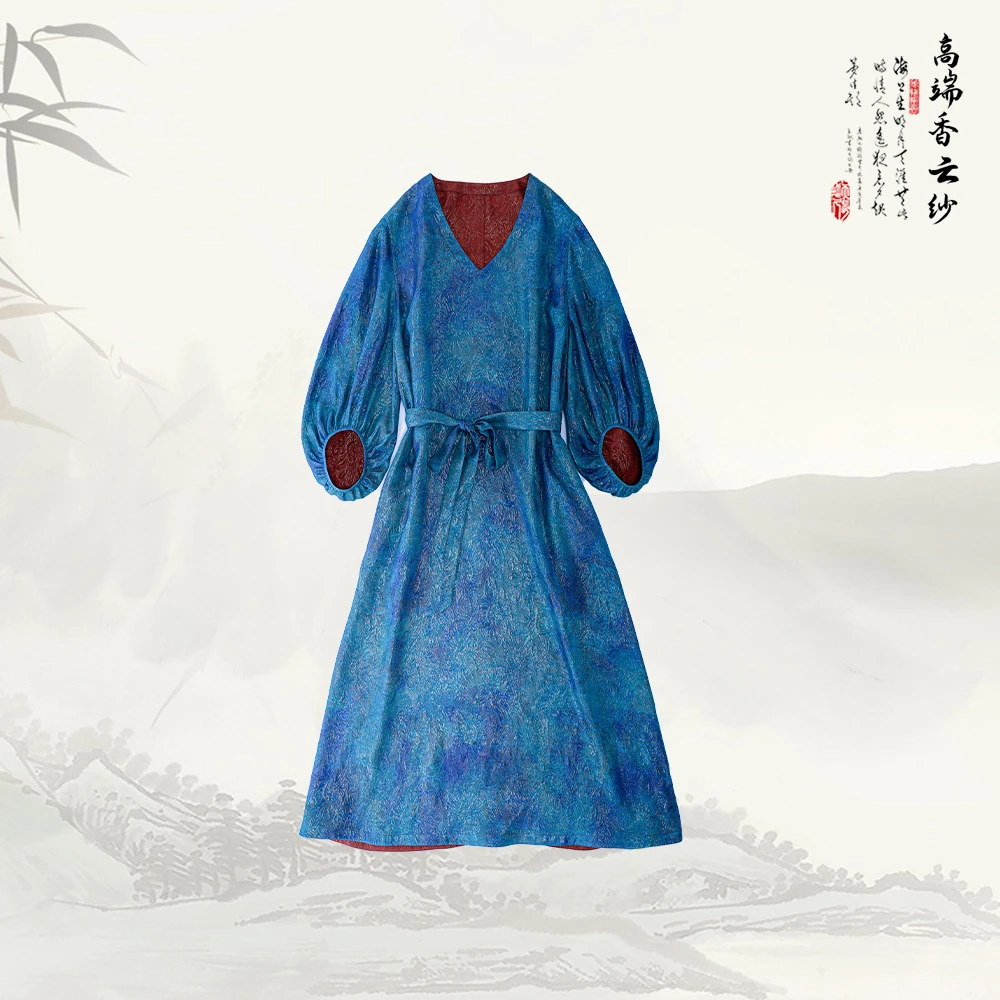 【直播同价】新款香云纱新中式V领时尚大气百搭连衣裙526306