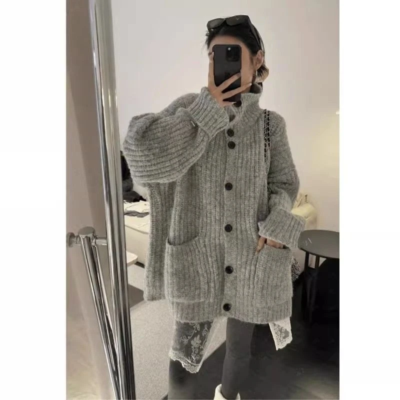 韩系宽松毛衣保暖法式常规秋冬复古时尚开衫款