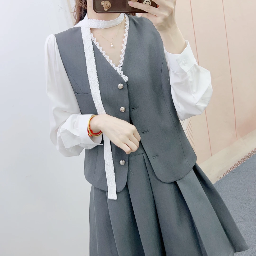 809学院风减龄外搭上衣+百褶半身裙两件套裙25809/XJ