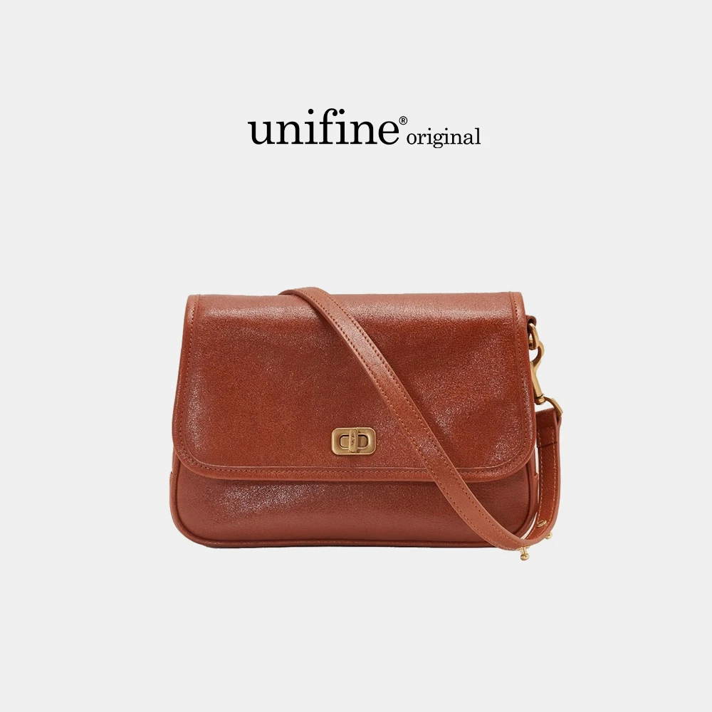 unifine植鞣牛皮包包女腋下单肩斜挎邮差斜挎包包