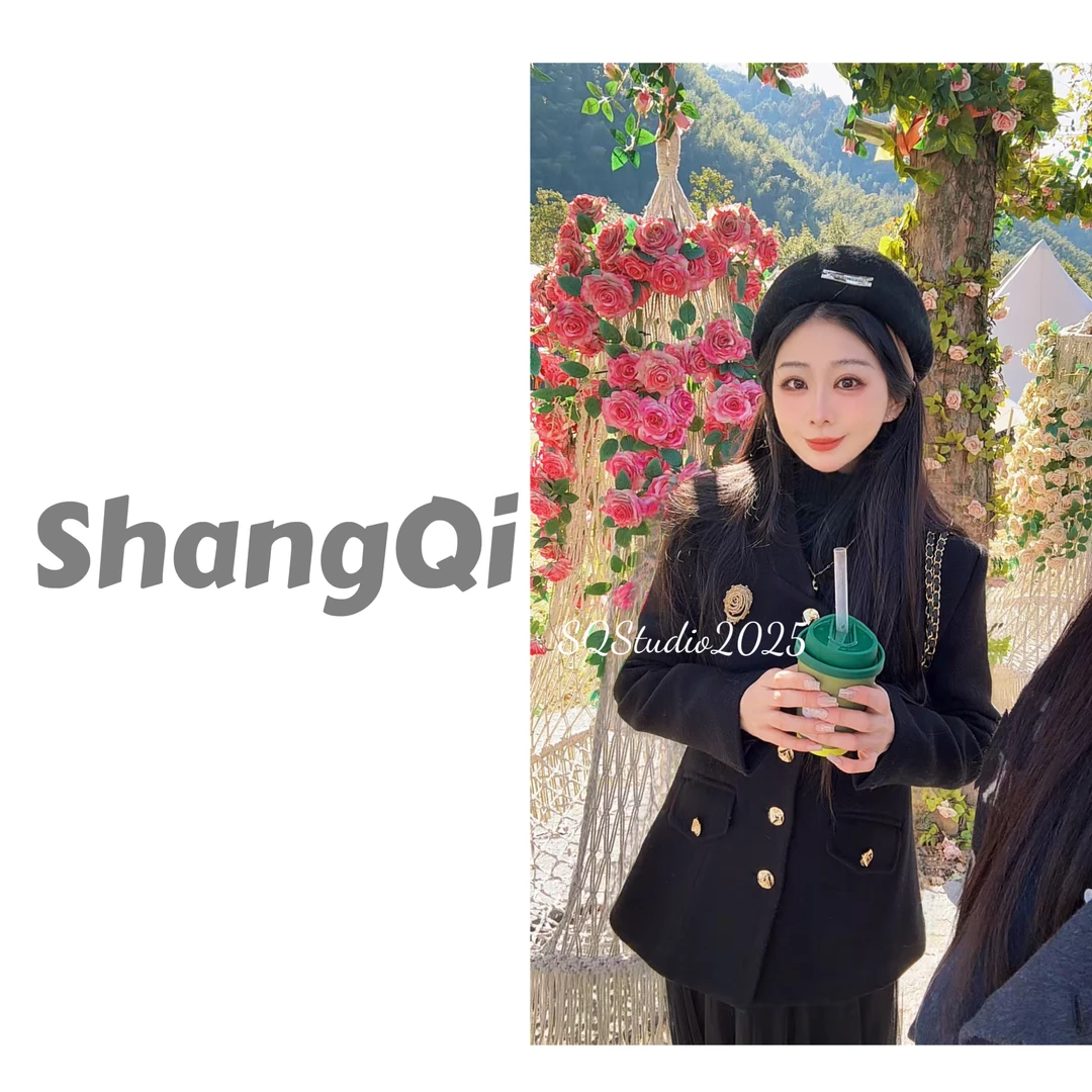 【山茶羽绒大衣】显瘦秋冬黑色名媛小香风羽绒外套--K1172卡码拍大