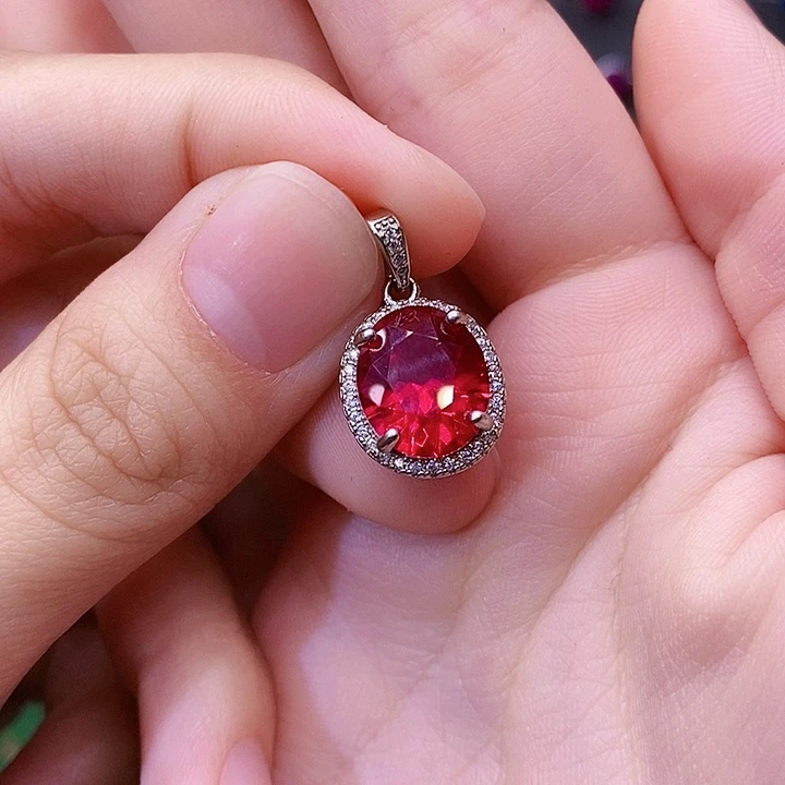 红宝石银S925镶嵌吊坠(赠链)