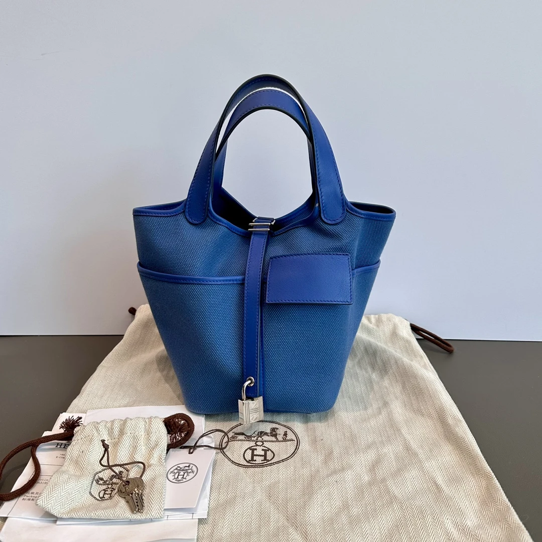 95新 Hermes/爱马仕 cargo号海军蓝菜篮子18单肩包 92325
