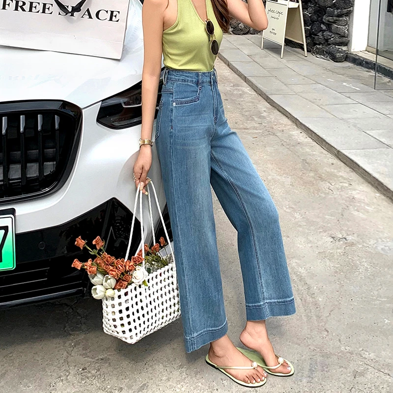 美思源直筒牛仔裤女款秋季2025新款小个子窄版阔腿高腰九分奶奶裤