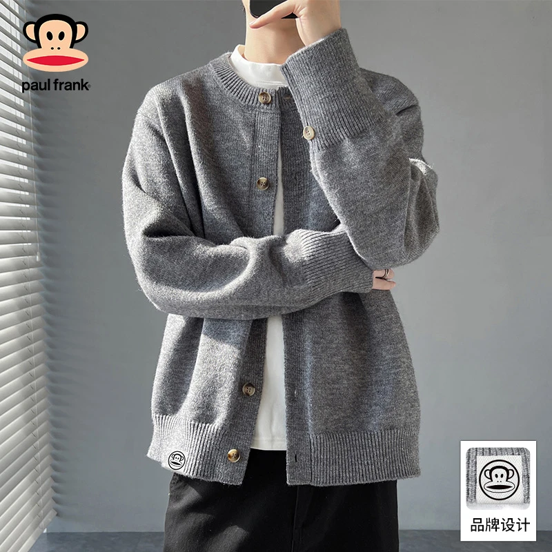 PaulFrank/大嘴猴圆领针织开衫外套男士秋季2025新款休闲保暖毛衣