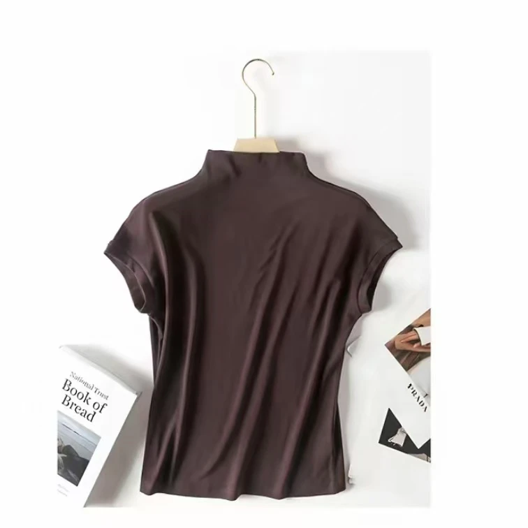 夏季高领打底衫女内搭修身百搭堆堆领T恤无袖1366