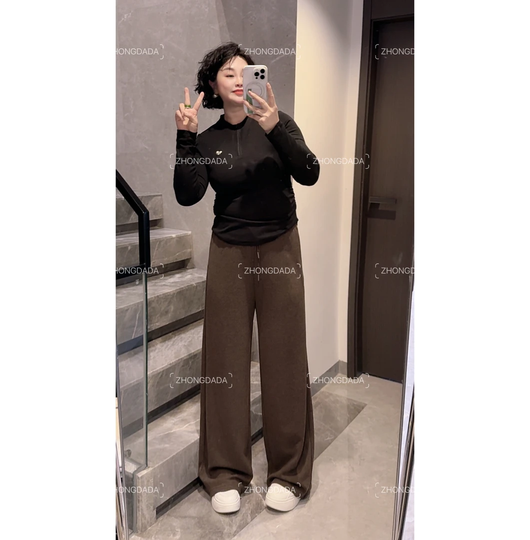 ZHONG大大【】显瘦抽绳阔腿直筒裤女2025新款高腰百搭裤子50669